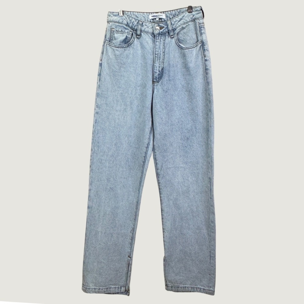 WeWoreWhat High Rise Straight Leg Jeans 24 Light Wash Split Hem 90s Style Denim
